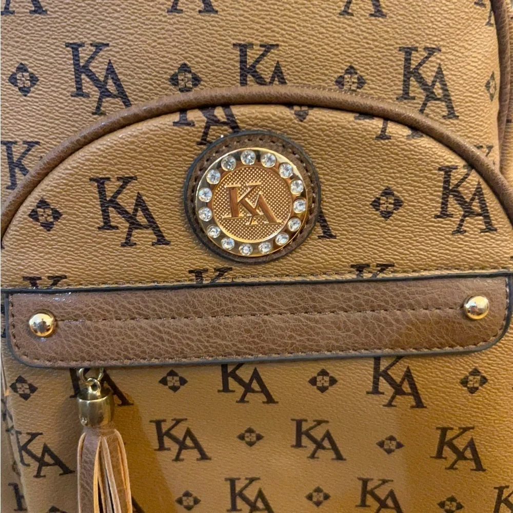 KA Monogram Backpack in Tan 100% polyurethane